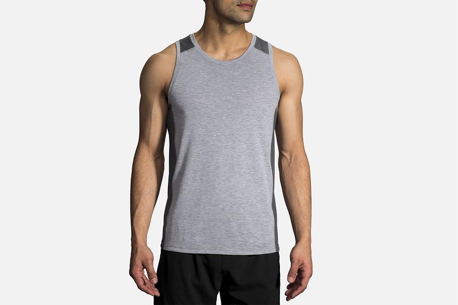 Brooks Distance Men Sport Clothes & Running Tank Grey IDU512780